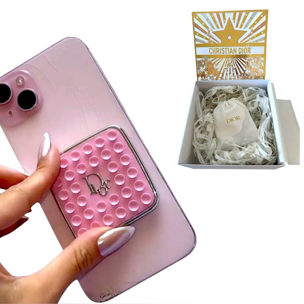NWT Dior Phone Grippy Pink + Silver Tone New in Box + Dior Bag + Dior Gift Box 🎁